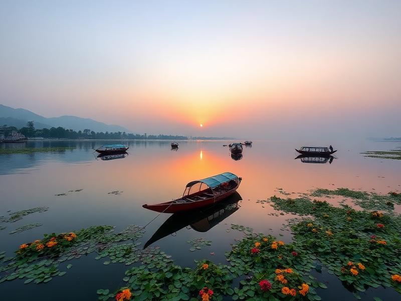 Dal Lake Srinagar with houseboats and shikara